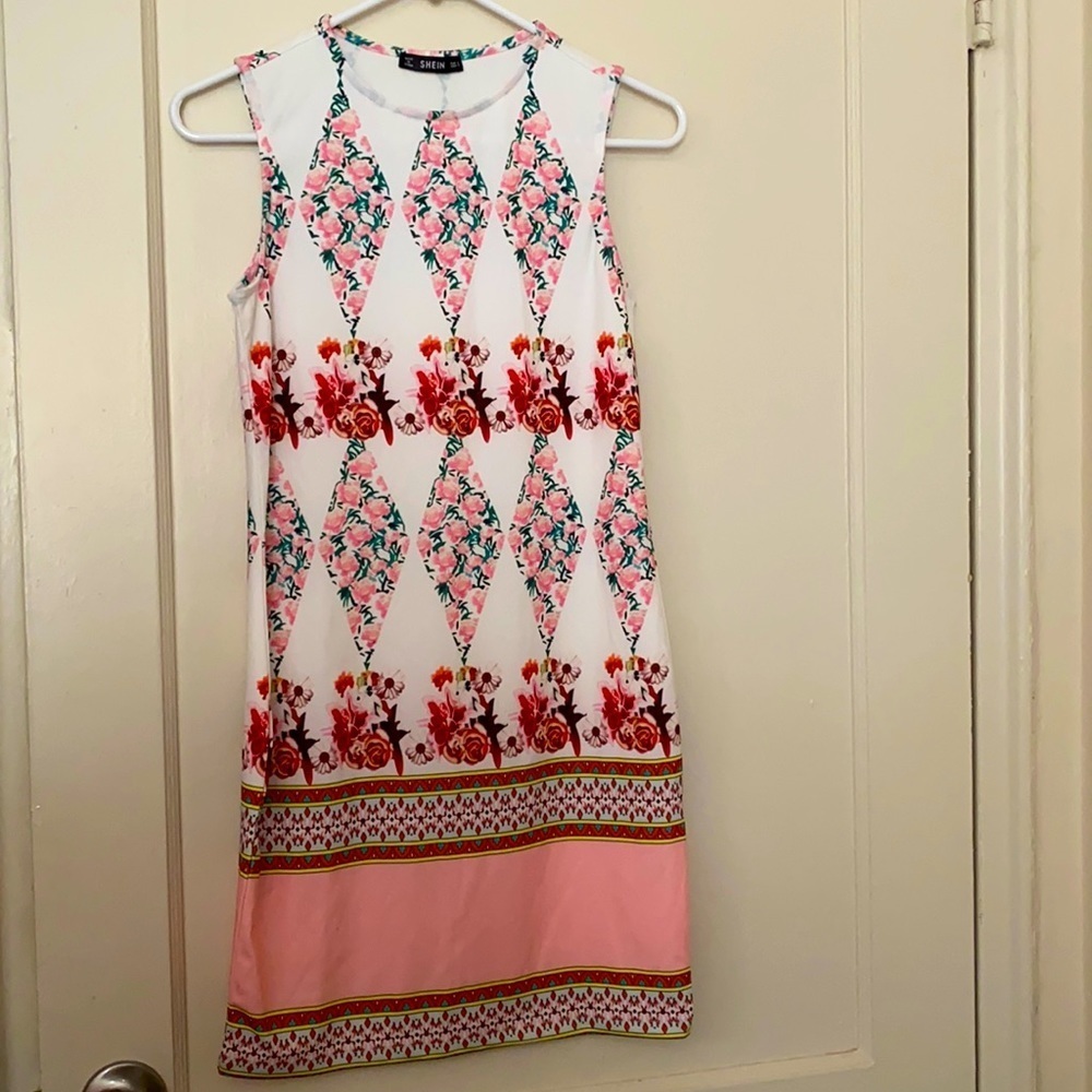 Shein white & pink floral dress size: S
